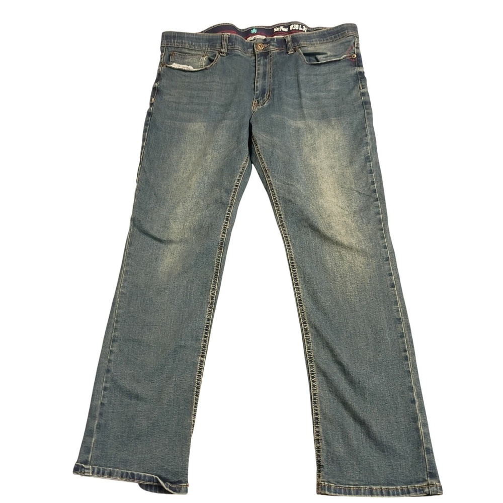 Nat Nast Straight Leg Jeans Mens 38x32 Blue Medium Wash Stretch Luxury Originals